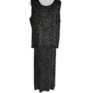 VTG Choices Black Floral Print Sleeveless Maxi Dress XL glam goth‎ granny